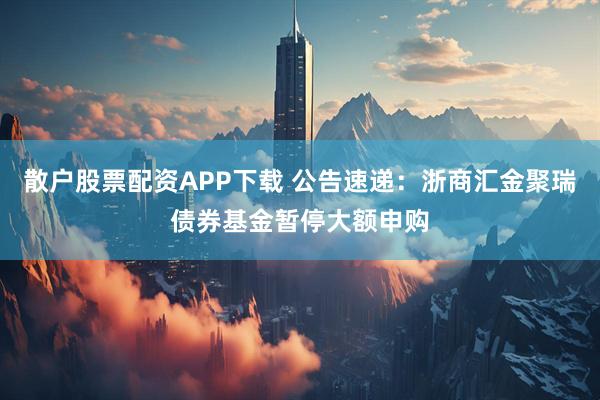 散户股票配资APP下载 公告速递：浙商汇金聚瑞债券基金暂停大额申购