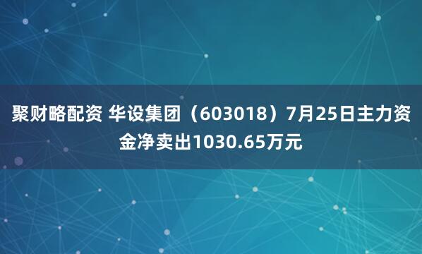 聚财略配资 华设集团（603018）7月25日主力资金净卖出1030.65万元